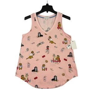 PJ Salvage Womens Pajama Shirt Small Pink Dog Print Sleep Shirt Loungewear NEW